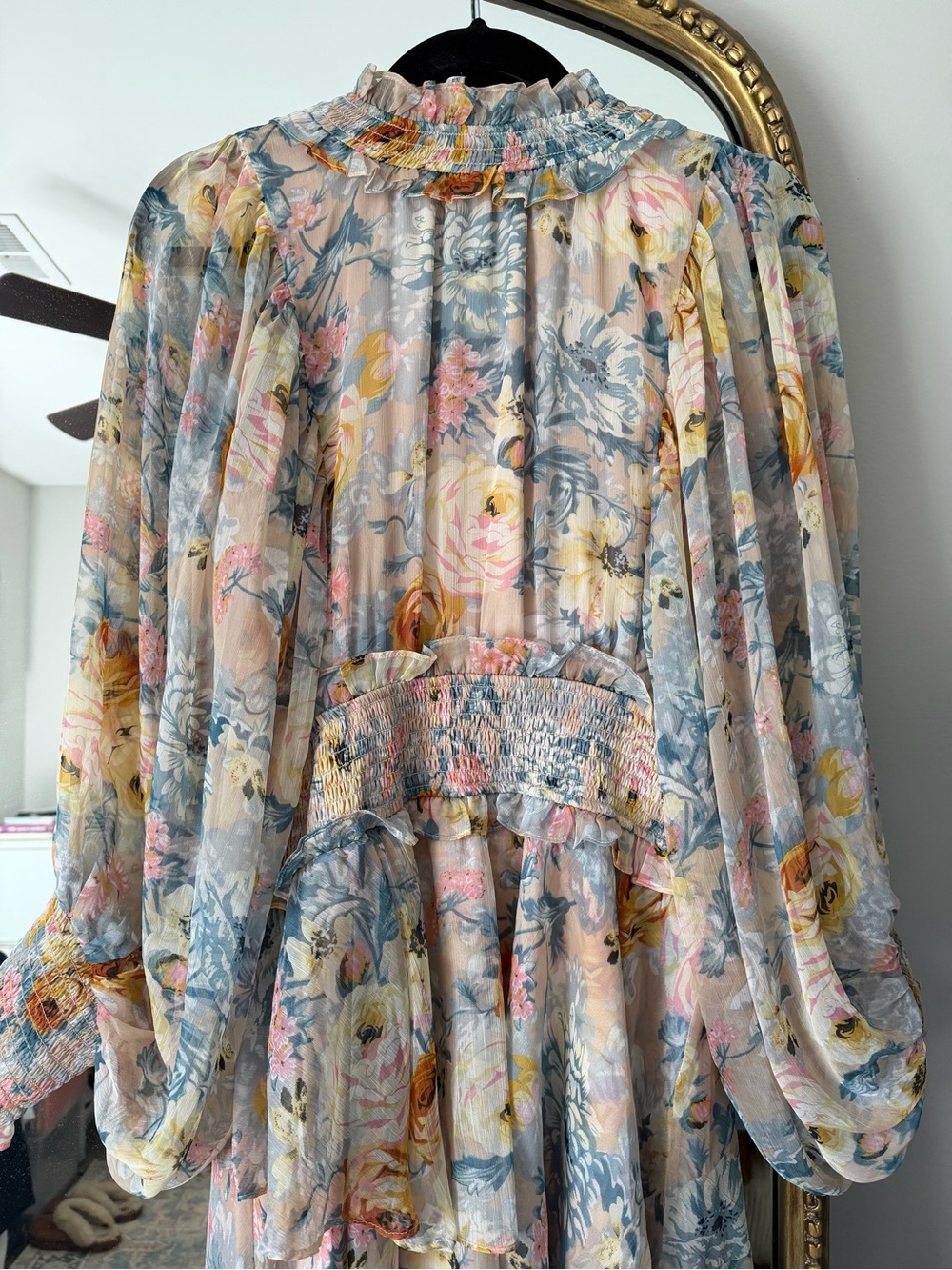 Elliatt Pastel Floral High-Low Chiffon Dress - Blush, Yellow, Blue - Picture 6 of 10